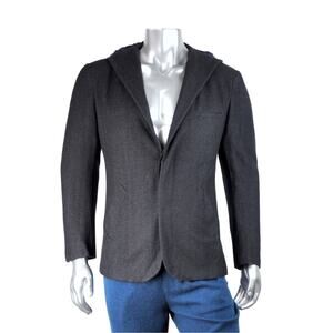 $8,995 NWT KNT Kiton Charcoal Herringbone Wool Blend Coat With Hoodie 48 / 38 R